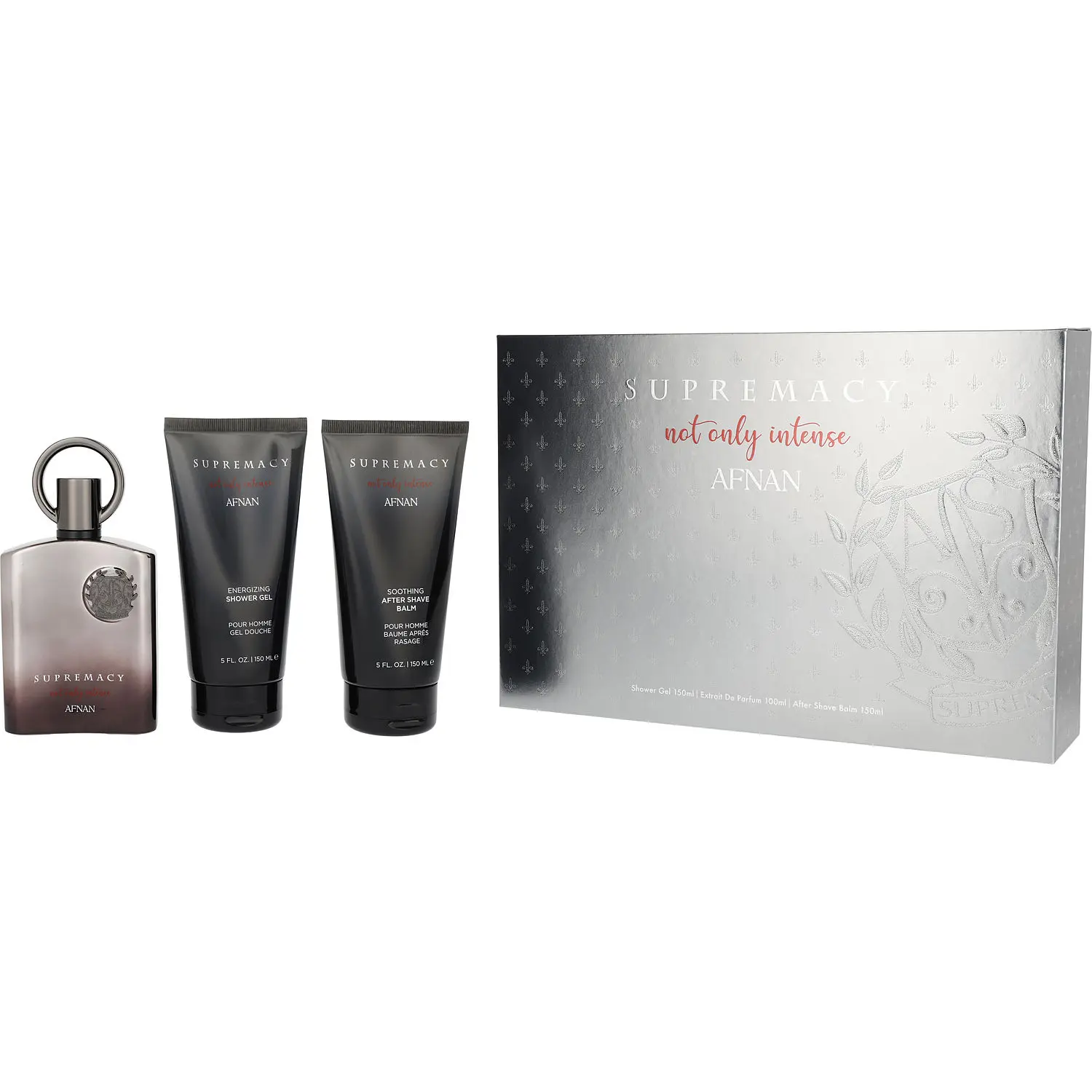 Afnan Supremacy Not Only Intense Set-Extrait De Parfum Spray 3.4 Oz & Aftershave Balm 5 Oz & Shower Gel 5 Oz For Men