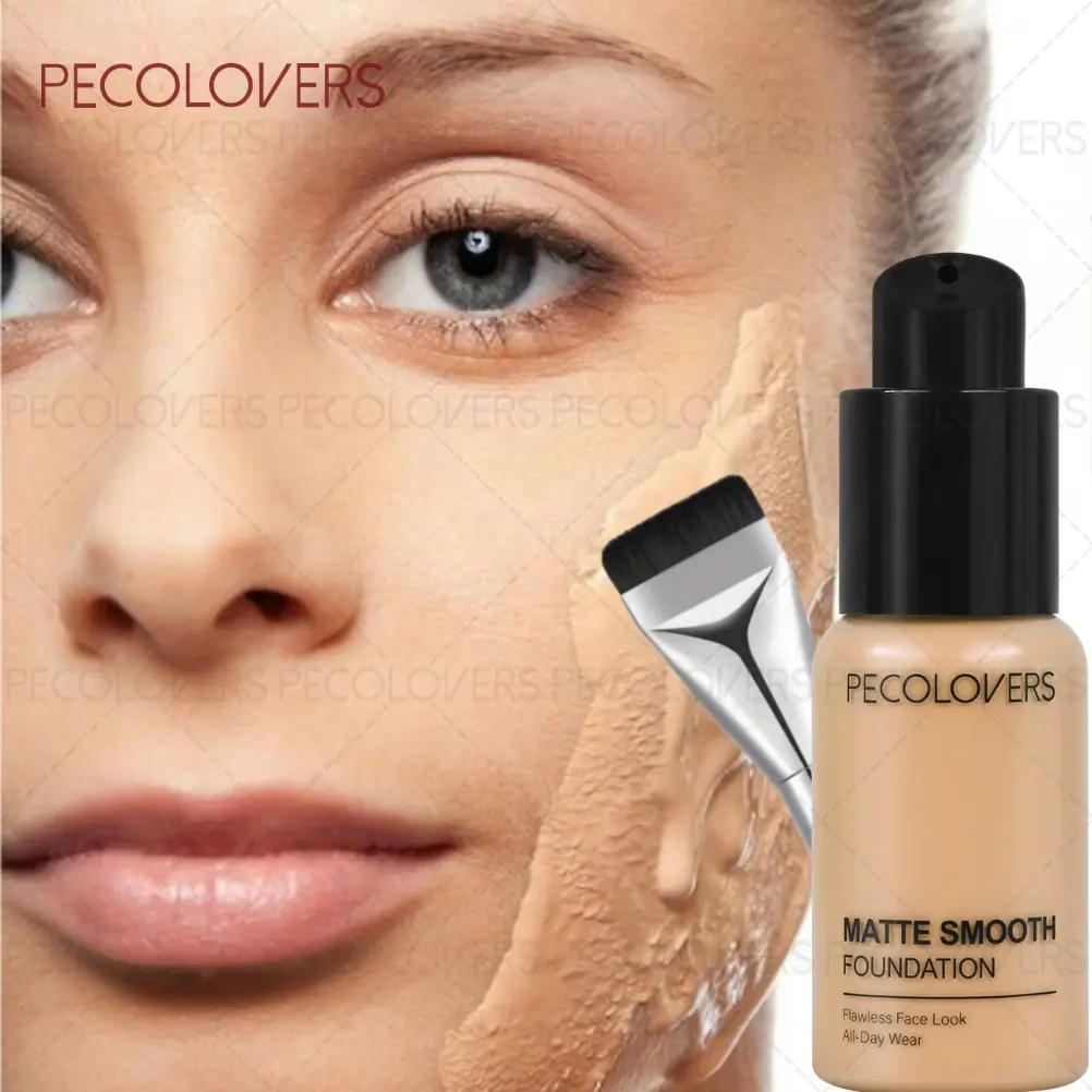 2PCS/Set Liquid Foundation with Brush, Long-lasting, Oil Control, Moisturizing & Isolating, Medium Coverage, Matte Finish for All Skin Types, Covering Facial Blemishes, Face Daily Cosmetics