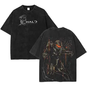 Halo Master Chief Petty Officer John-117 fps game movie art rpg action movie 2 sided printting Unisex Acid Washed Cotton T-Shirt graphic tees streetwear