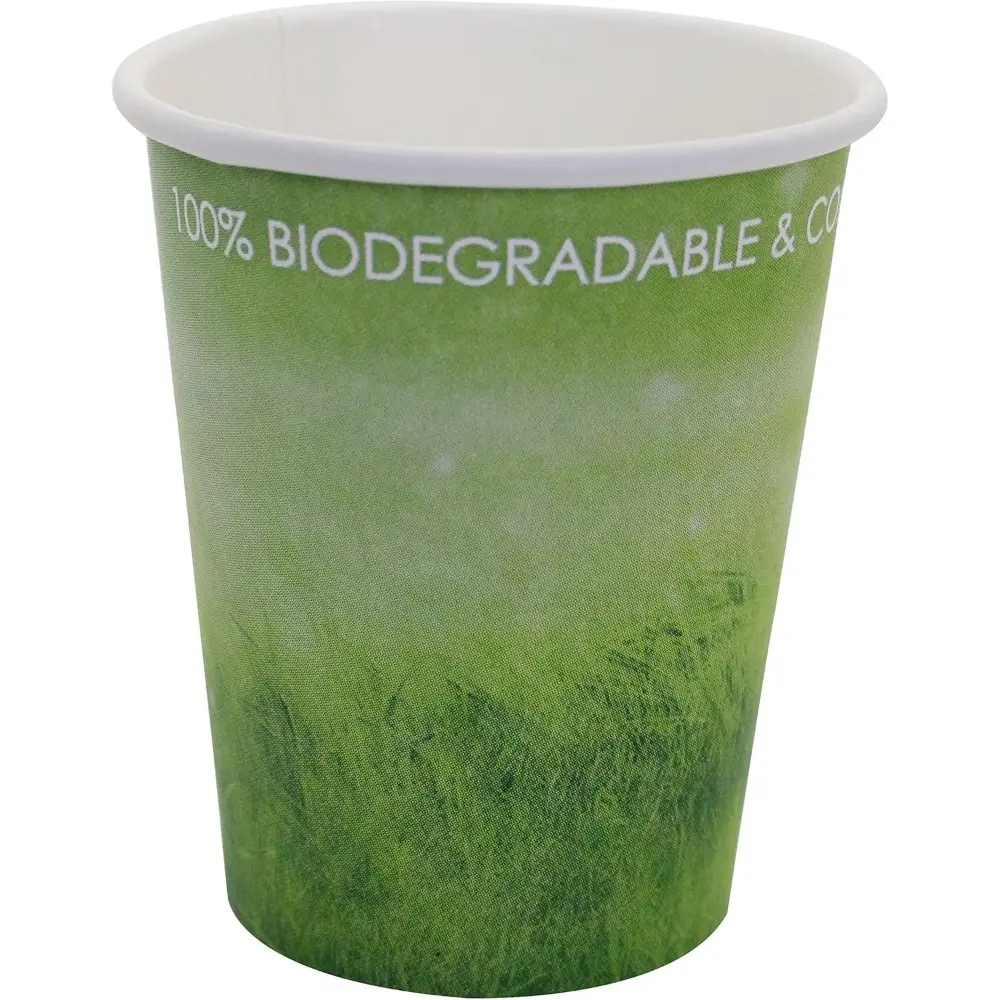 Eco-Friendly Recyclable Non-Toxic Disposable 8 oz Hot Beverage Paper Coffee Cups - Grass Design, 50 Pcs Green Cups for Hot Liquid, Chocolate, Juice - Ideal for Office, Party