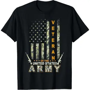 Cotton Short Sleeve American Flag Camo Proud Us Army Veteran T-Shirt T-Shirt For Men Women
