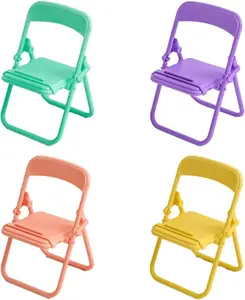 4 Cute Chair Phone Stand, Plastic Foldable Small Chair Phone Stand, Small Phone Stand, Desktop Decoration | Folding Phone Stand for Dormitory Desktop (Random Color)