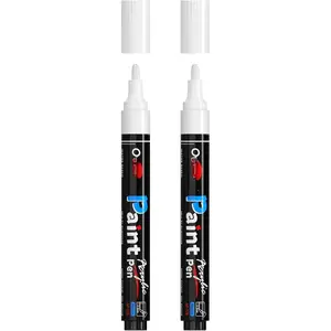 White  Pens  Markers - Permanent  Markers 2 Pack, Water Based, Quick Dry,  Marker Pen for Rock, , Plastic, Metal, Canvas, Glass, Fabric, Mugs. Medium Tip