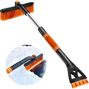 31.5" Snow Brush & Ice Scrapers for Car Windshield, 360 °   Pivoting Brush Ice Scraper with Comfortable Foam Grip, 3-in-1 Detachable Extendable Snow Removal Tool for Cars Trucks SUVs (Orange)