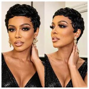 Pixie Cut Short Wavy Wigs Short Pixie Cut Wig Human Hair for Black Women Full Machine Made Wigs Short Layered Pixie Cut Wig Human Hair