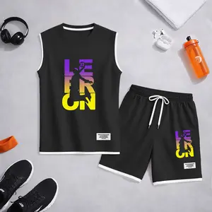 Men’s Basketball Gradient Letter Graphic Print Summer Set Sleeveless Tank Top & Shorts Matching Outfit, Lightweight Casual Streetwear Athletic Set for Everyday & Holiday