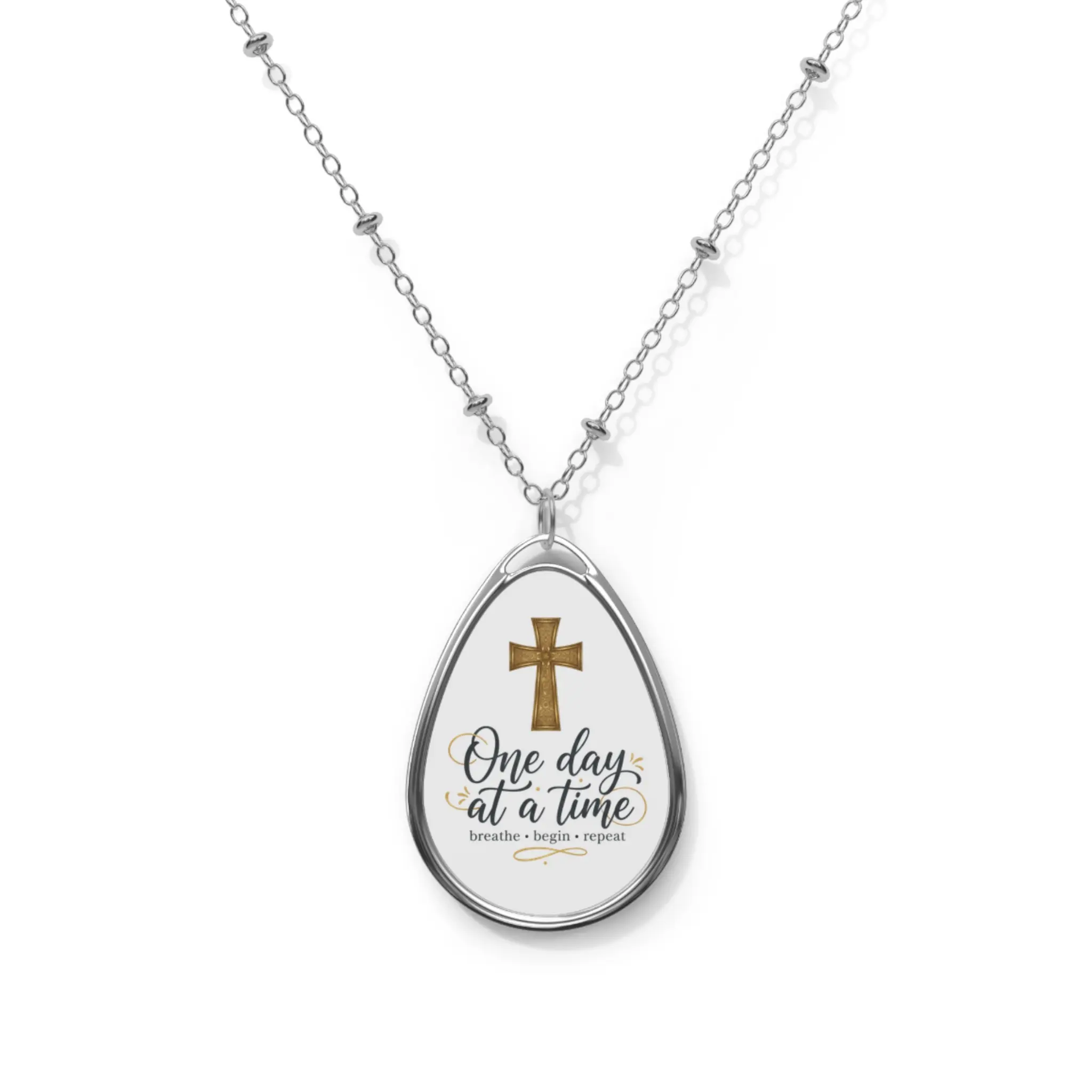 One Day at a Time Recovery Oval Necklace | Sobriety Jewelry
