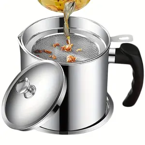 Oil Strainer Pot with Fine Mesh Strainer, Dust-proof Lid, Non-slip Tray and Stainless Steel for Storing Frying Oil, Essential Kitchen Strainer Utensils, Kitchen Accessories, Kitchen Gadgets, Kitchenware Cooking Accessory
