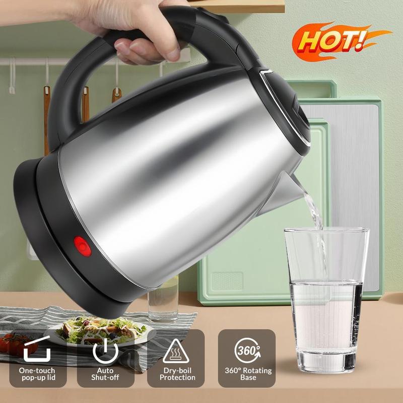 Electric Kettle 2.0L – 110V 1000W Fast Boiling, One-Touch Lid, Leak-Proof Spout & Comfort Handle, Ideal for Home, Office, Dorm, with Power Cord
