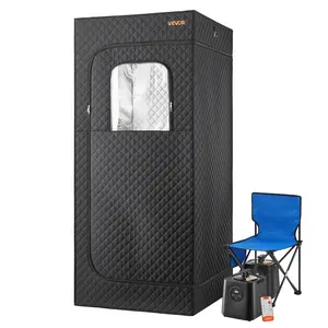 VEVOR Upgraded Portable Steam Sauna for Home,  1 Person Full Body Home Spa Tent with Steamer & 1 Foldable Chairs & Remote & Essential Oil Box,Heavy-Duty Stainless Steel Frame Sauna Box, (Black)