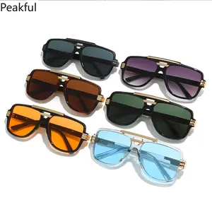 1/2pc Retro Big Frame Square Sunglasses Men Flat Top Double Bridge Pilot Punk Sun Glasses Women's Party Travel Eyewear UV400