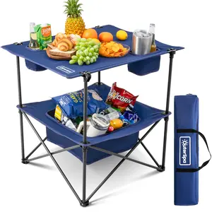 OuterSpa Folding Camping Table, Portable Outdoor Picnic Table, Rectangular Lightweight  Camp Table with Storage, Cup Holder and Carry Bag for Barbeque Beach Camping and Tailgate