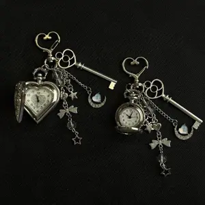 Original Hollow Heart Pocket Watch Chain keychain Design Steampunk Clock Vintage Necklace Pendant Jewelry Watch Men Women Gift calendar display