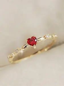 Women's Elegant Rhinestone Decor Heart Design Promise Ring, Exquisite Trendy Engagement Ring, Chic Gorgeous Jewelry As Gift for Girlfriend, Bridal Engagement Ring