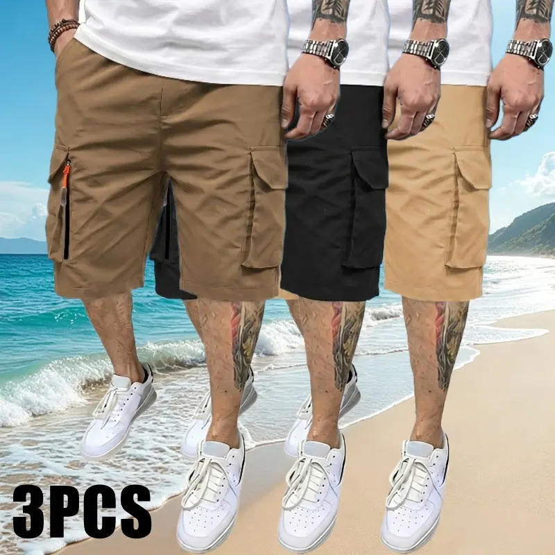 Men’s summer casual cargo shorts — trendy athletic mid-length shorts with a drawstring waist and multiple pockets; cool, breathable five-inch inseam shorts for running, fitness, outdoor sports, walking; great as a Father’s Day gift.