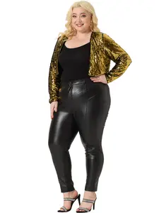 Agnes Orinda Plus Size Sequin Open Front Long Sleeve Shrug Crop Jacket