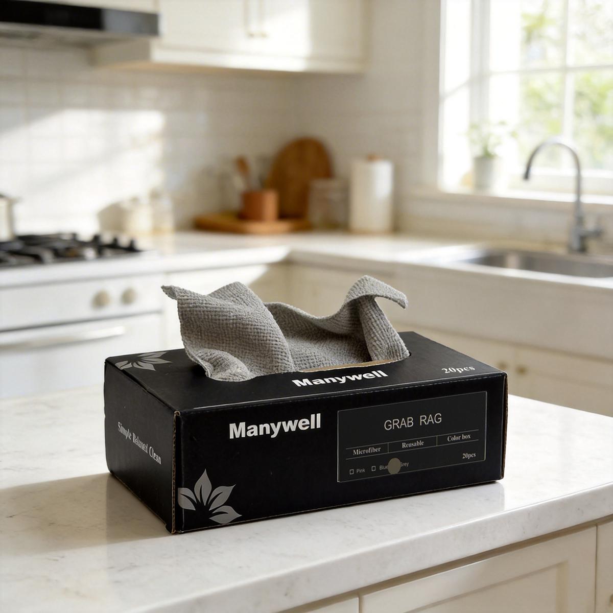 Each box contains 20 cleaning cloths, convenient hand towels, absorbent kitchen rags, measuring 8.66 inches * 8.66 inches, reusable, multifunctional household cleaning cloths and towels, suitable for the kitchen, bathroom, living room, and dining table.