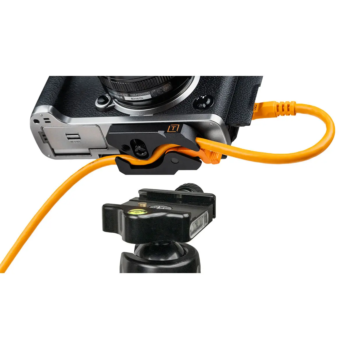 Tether Tools LeverLock Plate and TetherPro Optima 10G 15' USB-C Straight to USB-C Straight Cable, Orange