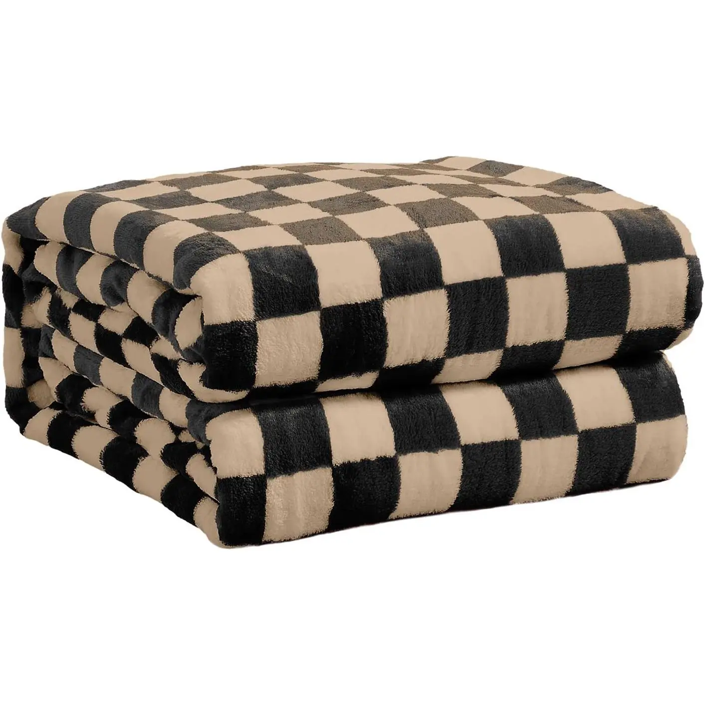 Checkered Flannel Throw King Size Checkerboard Grid Chessboard Pattern Blankets for Couch Sofa, 90"x108", Black Brown