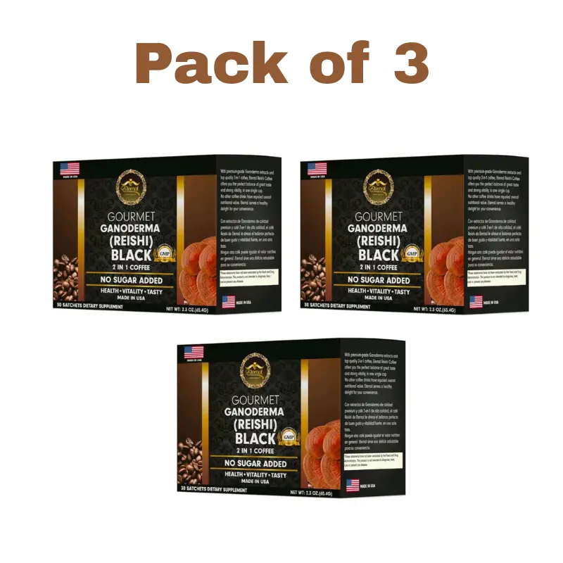 Eternal Gourmet Ganoderma (REISHI) Black Coffee 2 in 1 Made in USA Cafe Negro con Ganoderma Eternal Beverage Nata de ganoderma (Pack of 3)