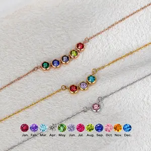 AS2305 Custom Titanium Steel Double Buckle Birthday Stone Pendant DIY Round Colored Birthday Stone Necklace Birthday Gift for Men and Women