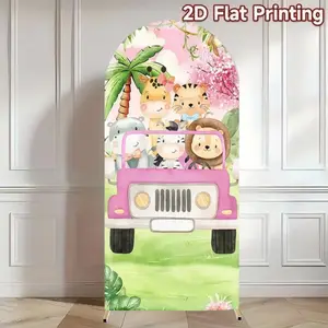 Safari Jungle Theme Birthday Party Arch Backdrop Set Driving Car Animals Photography Backgrounds Decoration, Wedding, Birthday Party, Baby Shower