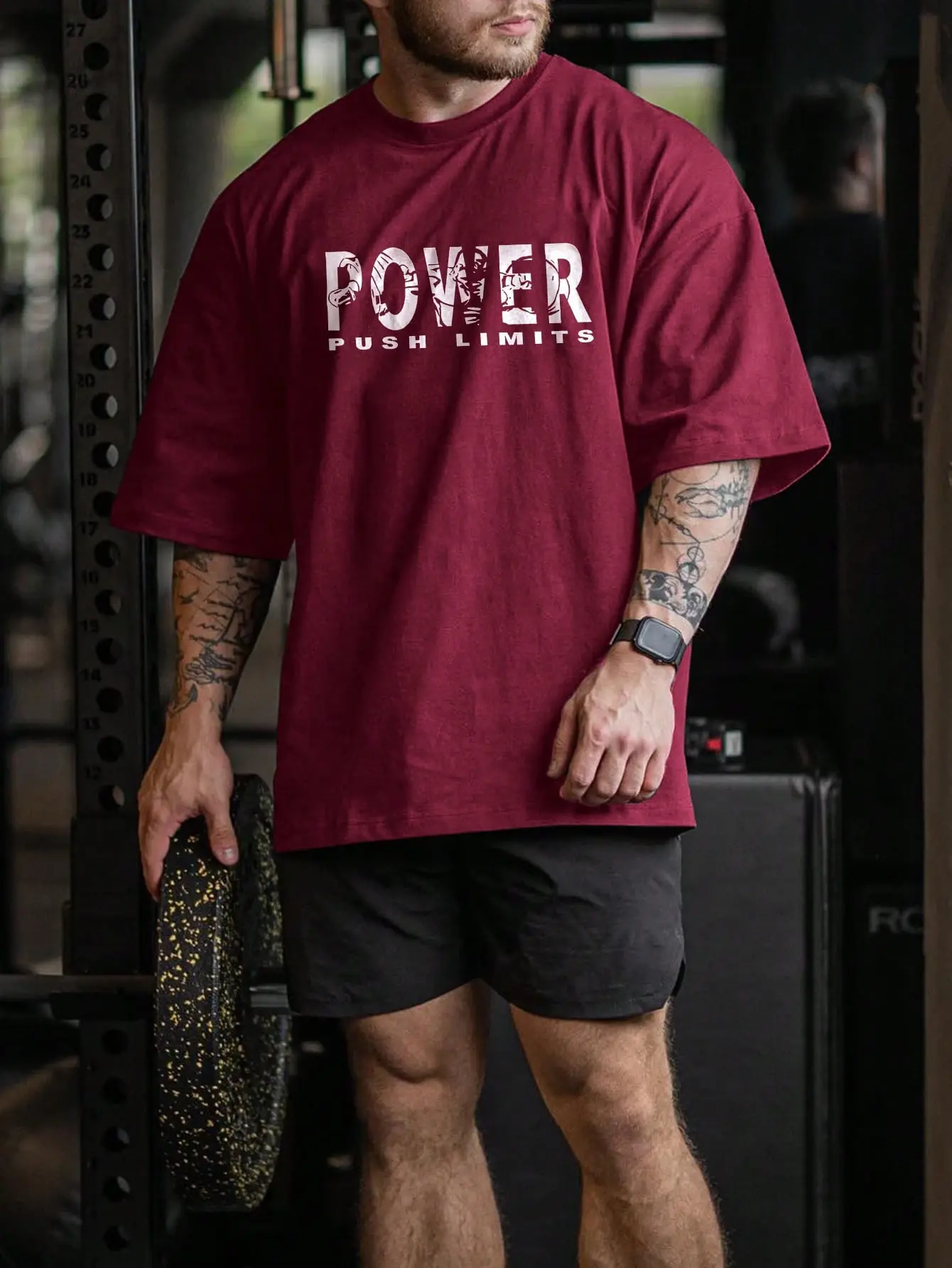 Men's Letter Printed Round Neck Short Sleeve Sports T-Shirt, Power Push Limits Shirt, Workout Tops, Street Wear, Boyfriend Gift, Men's Gym Shirt Menswear Classic Streetwear