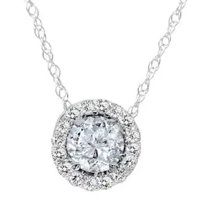 3/8ct Diamond Round Solitaire Halo Pendant 10K White Gold