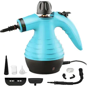 Multi-Purpose Handheld Pressurized Steam Cleaner with 9- Accessories, Handheld Steamer  for Stain Removal, Curtains,  Seats, Floor, Bathroom, Window Cleaning (Light blue)