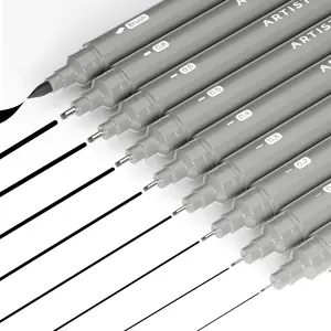 Set of 9 Fineliner Pens - Black Micro Pens with Ultra Fine Tips for Drawing, Sketching, Writing, Journaling and Technical Illustration - Waterproof Archival Ink
