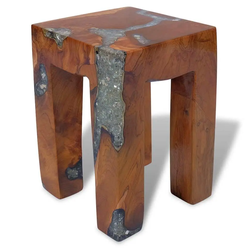 vidaXL Stool, Ottoman for Dining Room Living Room Hallway Home Office, Foot Rest, Footstool, Farmhouse Modern Style, Solid Teak Wood and Resin 243470