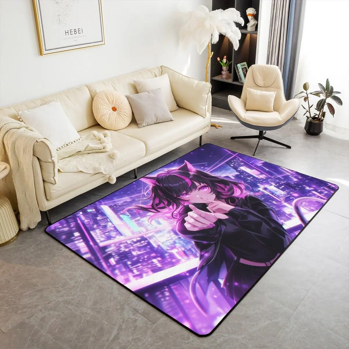 Kids Anime Girl Area Rug ,Japanese Anime Carpet,Cartoon Girl Indoor Floor Mat for Boys Teens,Kawaii Japanese Animation Decorative Washable Rug,Non Shedding