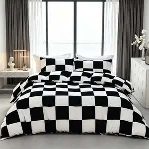 3-Piece Black & White Plaid Print Duvet Cover Set.Black and White Grid Pattern Bedding Set, Soft and Comfortable.Suitable for Bedroom, Guest Room(1 Duvet Cover + 2 Pillowcases, No Insert)Ideal Birthday Gift, All-Season Use Bed Sets Supplies