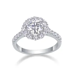 [True Love] 1CT Synthetic Moissanite Halo Engagement Rings for Women, Diamond Wedding Band Promise Rings for Her, Sterling Silver Rings with 18K White Gold Plating, D Color VVS1 Lab Created Ideal Gifts Birthday Anniversary Party Gifts