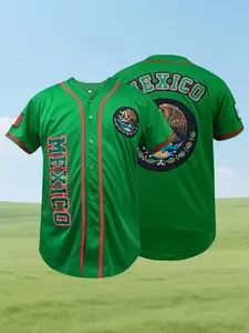Men's Mexico Embroidery Baseball Jersey, Eagle Mexico Baseball Button Down Baseball Shirts, Mexican Flag Sports Shirt Unisex Style All Seasons
