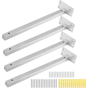 4 Pcs 16" Floating Shelf Bracket Stainless Steel Heavy Duty Black Shelf Brackets Blind Shelf Supports Hidden Brackets for Floating Wood Shelves - Screws and Wall Plugs Included, Silver
