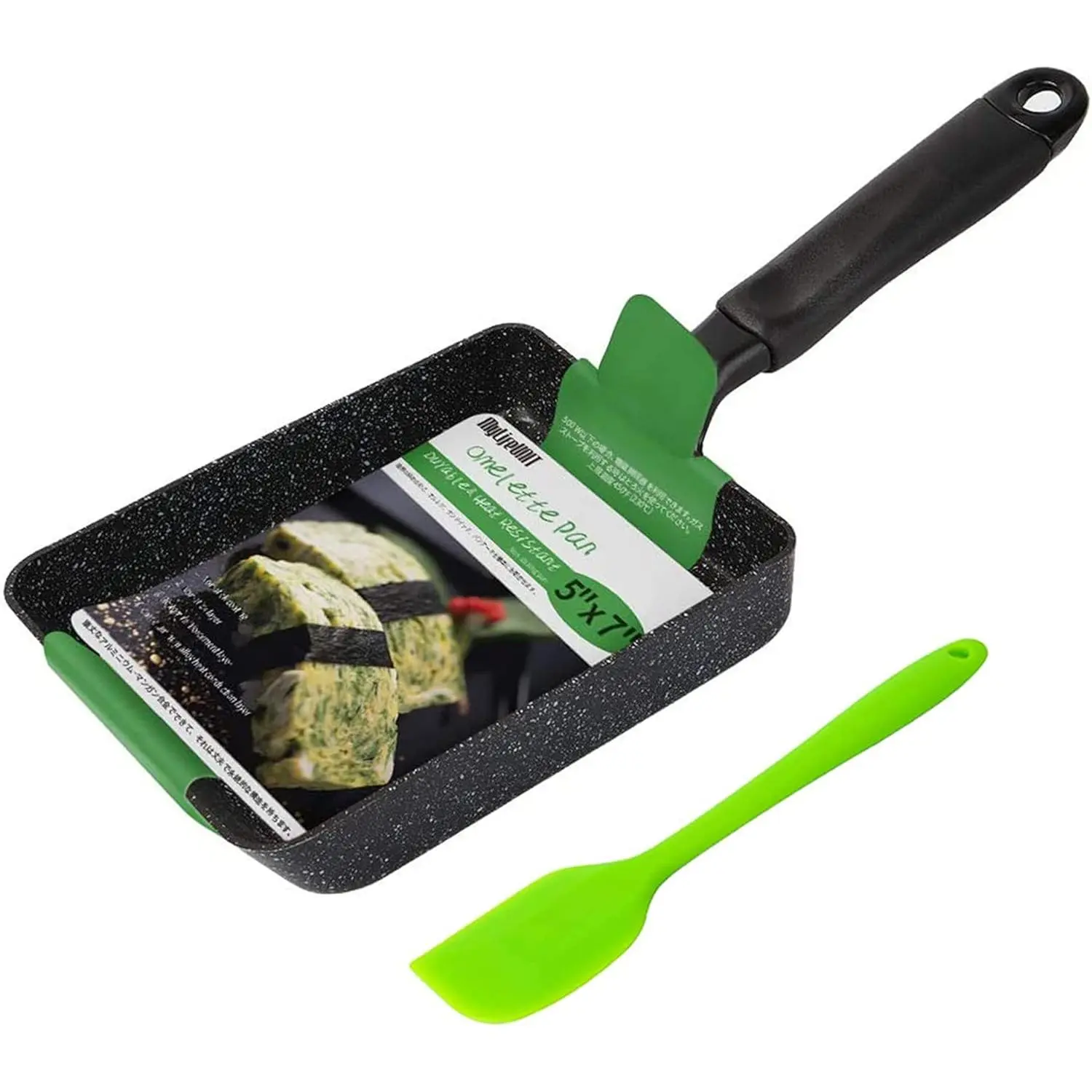 Tamagoyaki Pan Japanese Omelette Pan Nonstick with Silicone Spatula Square Egg Pan 7 x 5 inches Black