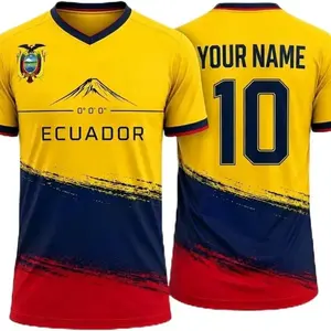 [Custom Name & Number] Ecuador Football Shirt V4, Personalized Jersey, Custom Soccer Top for Ecuador Fans, Men's V Neck Full Print 3D Short Sleeve T-shirt (Made in USA)