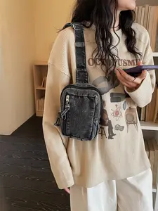 2026 New American Vintage Distressed Denim Crossbody Bag for Women, Adjustable Strap Mini Phone Bag, Durable and Versatile Small Square Bag, Adjustable Shoulder Bag