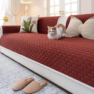 1pc Crystal Velvet Sofa Pad, Soft Skin-Friendly Fabric, Warm Plaid Design, Pet Friendly, Machine & Hand Washable, All Season Use, Fits 1-5 Seat Sofas