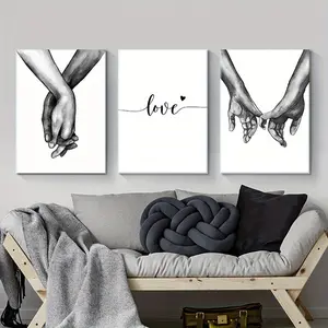 3-Pack Black and White Love Canvas Poster Holding Hands Wall Art Aesthetic Picture Minimalist Shadow Love Canvas Artwork Decoration Suitable for Couples Home Bedroom Gift Print Hanging Artistic Ornaments Photo