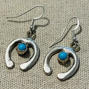 Native American Navajo Handmade Naja Dangle Turquoise Earrings.