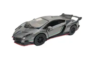 KINSMART 1:36 Scale Lamborghini Veneno Diecast Model Car Silver Pull Back and Go Action Openable Doors Realistic Appearance Collectors Enthusiasts