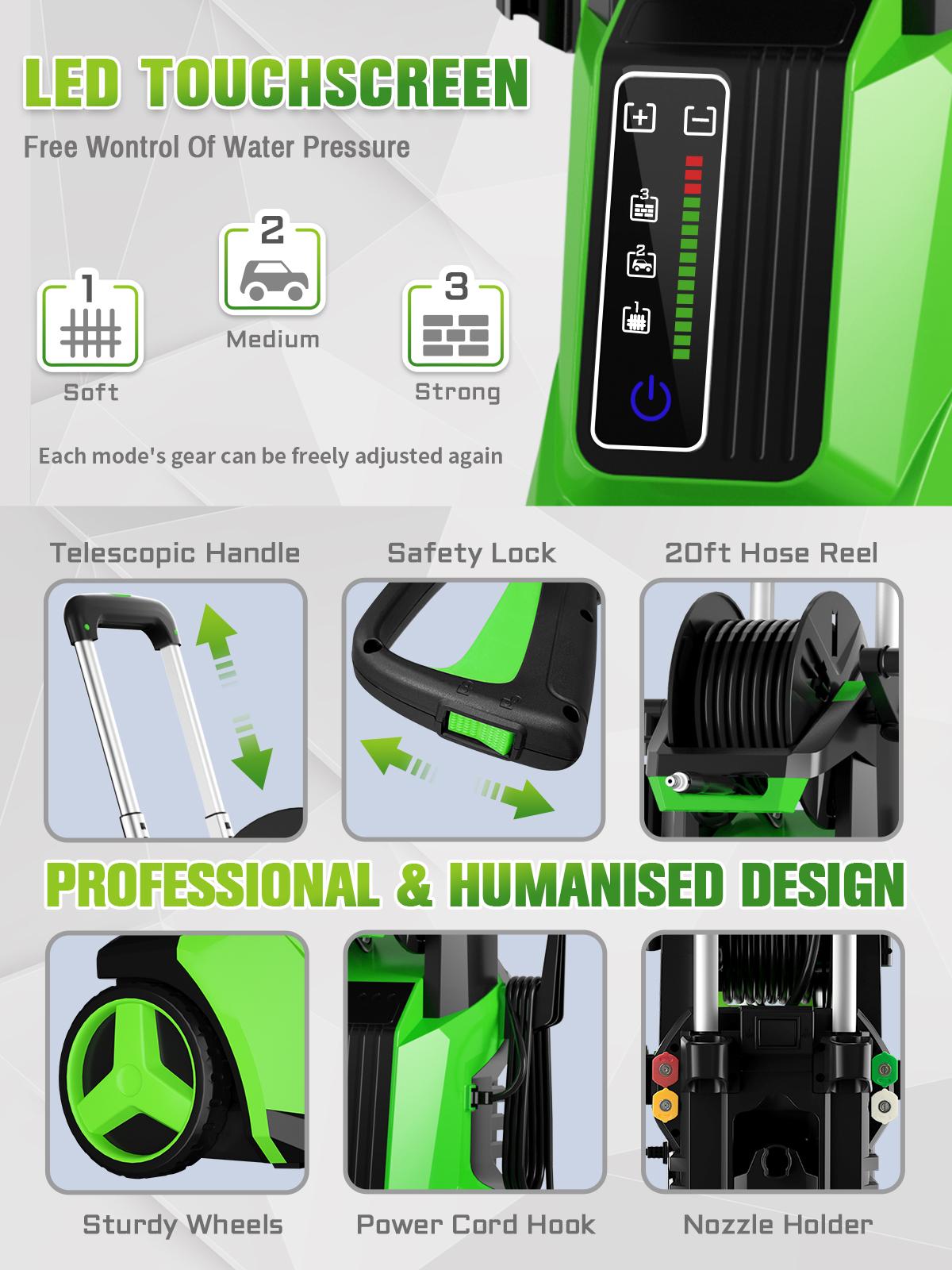 Electric Pressure Washer Car Washer 5000PSI 3.5GPM with Touch Screen, Portable Design for Car, Patio, and Outdoor Cleaning