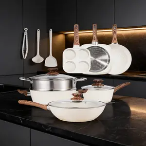 17-Piece White Granite Cookware Set, Nonstick Pots & Pans, Induction Compatible with Cool-Touch Handles