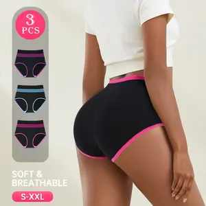 QUASTI 3PCS Women's High Waist Panties Full Coverage Briefs Soft Breathable Women's Underwear Set Multicolor Combination