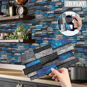 12/24/48 Sheets Classic Blue Gray Self-Adhesive Tile Sticker Backsplash Wall Sticker, Striped Marble Vinyl Bathroom Kitchen Home Decor DIY Seamless Splicing Sticker, Kitchen Bathroom Decoration, Oil Proof, Waterproof, Decorative Wall Sticker