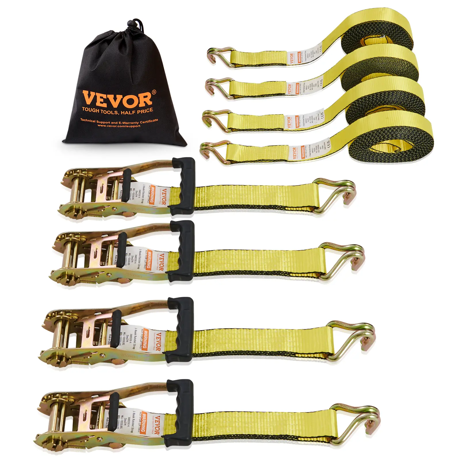 【summerfinds】VEVOR Heavy Duty Nylon Ratchet Tie Down Straps (4PK), 2"x27', 10000 lb Break Strength, 3333 lbs Capacity, Padded Handles, Double J Hooks, Truck Accessories, Cargo Trailer Straps for Moving Appliances