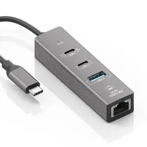 USB C Hub Gigabit Ethernet 2 USB C 1 USB A Portable Adapter for Laptop MacBook 1000 Gigabit Speed 4 in 1 Hub Type-C Gigabit Ethernet USB-A and USB-C Ports