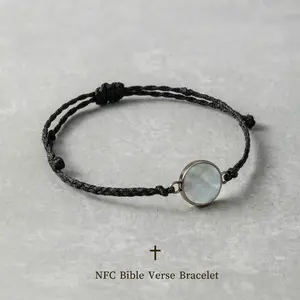 NFC Bible Verse Bracelet Real Mother of Pearl & Black Handwoven Adjustable Christian Gift with Iridescent Shine & Personalized Fit WWJD Woven Cross